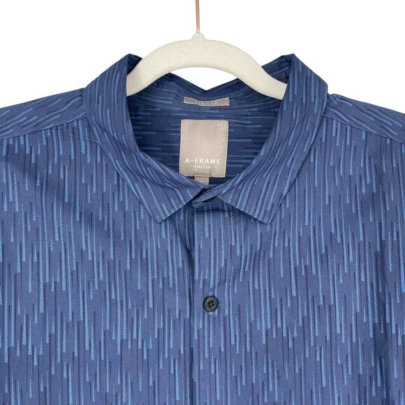 A-frame Shirt Mens XL Blue Geo Print Cotton Stretch Button Front Business Casual - Picture 1 of 7